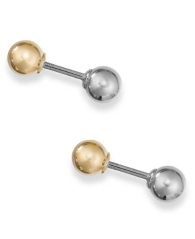 Italian Gold Ball Stud Earrings In 10k Yellow And White Gold