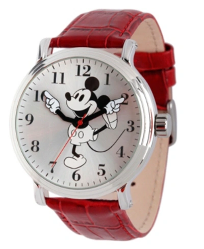 Ewatchfactory Disney Mickey Mouse Men's Shiny Silver Vintage Alloy Watch In Red