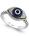 EFFY COLLECTION SAPPHIRE (1/5 CT. T.W.) AND DIAMOND (1/6 CT. T.W.) EVIL EYE RING IN STERLING SILVER & 18K YELLOW GOL