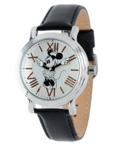 Ewatchfactory Disney Minnie Mouse Women's Shiny Silver Vintage Alloy Watch In Black