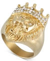 LEGACY FOR MEN BY SIMONE I. SMITH CRYSTAL LION RING IN GOLD-TONE ION-PLATED STAINLESS STEEL