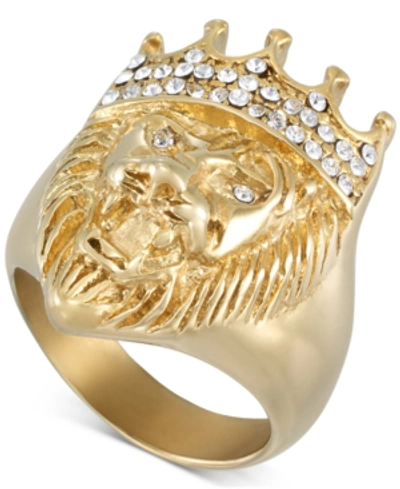 Legacy For Men By Simone I. Smith Crystal Lion Ring In Gold-tone Ion-plated Stainless Steel In Gold Tone