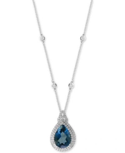 Effy Collection Effy London Blue Topaz (7-7/8 Ct. T.w.) & Diamond (7/8 Ct. T.w.) 18" Pendant Necklace In 14k White G
