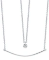 UNWRITTEN CUBIC ZIRCONIA PENDANT & CURVED BAR LAYERED NECKLACE IN STERLING SILVER, 16" + 2" EXTENDER