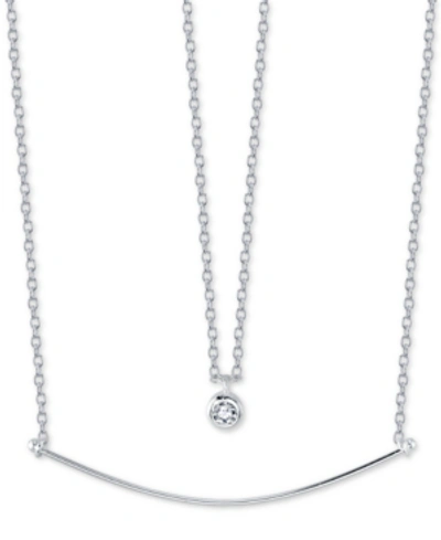 Unwritten Cubic Zirconia Pendant & Curved Bar Layered Necklace In Sterling Silver, 16" + 2" Extender