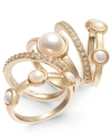 Inc International Concepts Gold-tone 5-pc. Set Pave & Imitation Pearl Stackable Rings, Created For Macy's In Gold