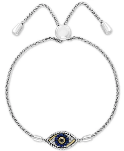 Effy Collection Effy Sapphire (1/10 Ct. T.w.) & Diamond (1/10 Ct. T.w.) Evil Eye Bolo Bracelet In 14k Gold & Sterlin