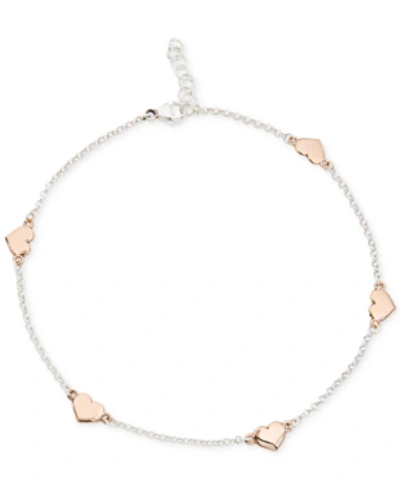 Giani Bernini Two-tone Heart Anklet In Sterling Silver And 18k Rose Gold-plate, Created For Macy's