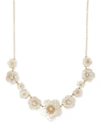 LONNA & LILLY GOLD-TONE CRYSTAL & IMITATION MOTHER-OF-PEARL FLOWER STATEMENT NECKLACE, 16" + 3" EXTENDER