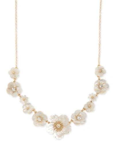 Lonna & Lilly Gold-tone Crystal & Imitation Mother-of-pearl Flower Statement Necklace, 16" + 3" Extender In White