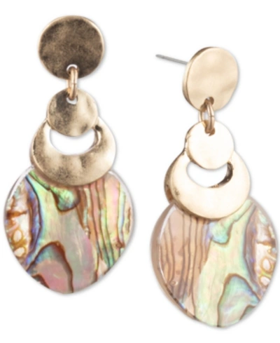 Lonna & Lilly Gold-tone Abalone-look Medium Drop Earrings In Blue Green
