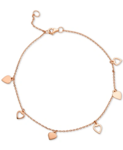 Giani Bernini Heart Charm Ankle Bracelet In 18k Rose Gold-plated Sterling Silver, Created For Macy's
