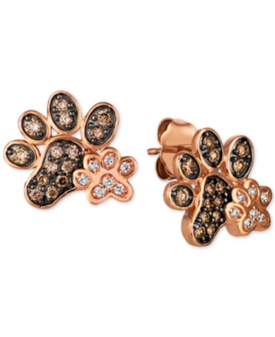 Le Vian Nude & Chocolate Diamond Paw Prints Stud Earrings (3/8 Ct. T.w.) In 14k Rose Gold