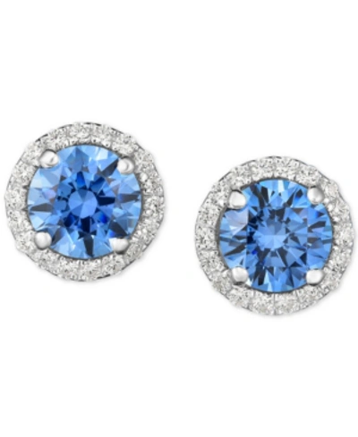 Arabella Zirconia Halo Stud Earrings In Sterling Silver In Blue