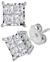 Trumiracle Diamond Princess Cluster Stud Earrings (1 Ct. T.w.) In 14k White, Yellow Or Rose Gold In White Gold