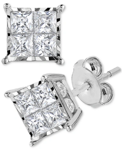 Trumiracle Diamond Princess Cluster Stud Earrings (1 Ct. T.w.) In 14k White, Yellow Or Rose Gold In White Gold