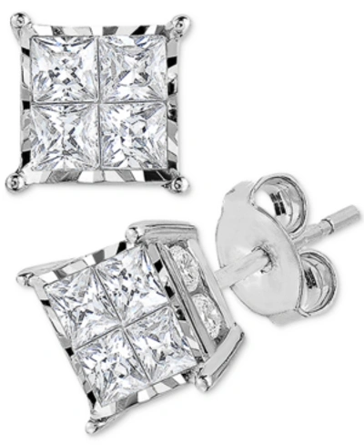 Trumiracle Diamond Princess Cluster Stud Earrings (1/2 Ct. T.w.) In 14k White, Yellow Or Rose Gold In White Gold