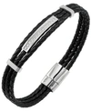 SUTTON BY RHONA SUTTON SUTTON STAINLESS STEEL AND BRAIDED LEATHER BRACELET WITH CUBIC ZIRCONIA STATIONS