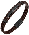 Sutton By Rhona Sutton Sutton Stainless Steel And Braided Leather Bracelet With Cubic Zirconia Stations In Brown