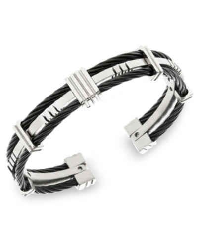 Sutton By Rhona Sutton Sutton Stainless Steel And Black Cable Bangle Bracelet