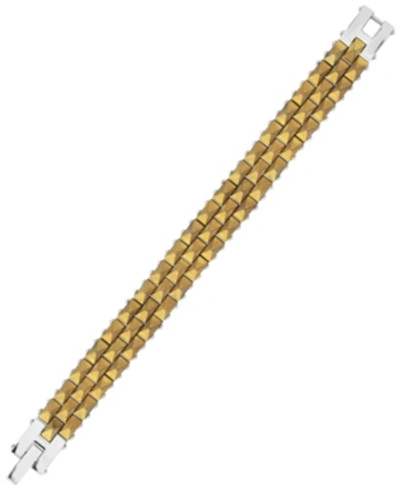 Sutton By Rhona Sutton Sutton Stainless Steel Gold-tone Three Row Studded Link Bracelet