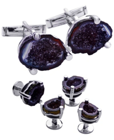 Rhona Sutton Sutton Sterling Silver Geode Cufflink And Tuxedo Button Set In Multi