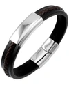 SUTTON BY RHONA SUTTON SUTTON STAINLESS STEEL TWO-TONE LEATHER BRACELET WITH BRAIDED STRIPE DETAIL