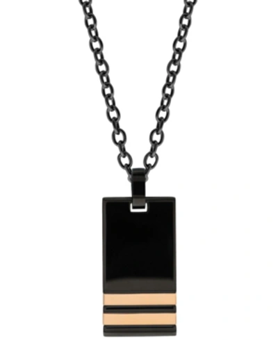 Sutton By Rhona Sutton Sutton Stainless Steel Black Pendant Necklace With Double Rose Gold Stripe