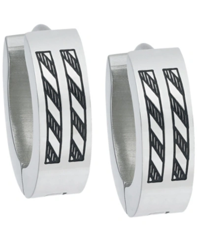 Sutton By Rhona Sutton Sutton Stainless Steel Etched Stripes Huggie Earring Set In Silver