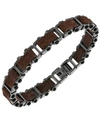 SUTTON BY RHONA SUTTON SUTTON STAINLESS STEEL GUNMETAL AND BROWN LEATHER LINK BRACELET