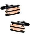 RHONA SUTTON SUTTON STAINLESS STEEL BLACK AND ROSE GOLD CUFFLINKS