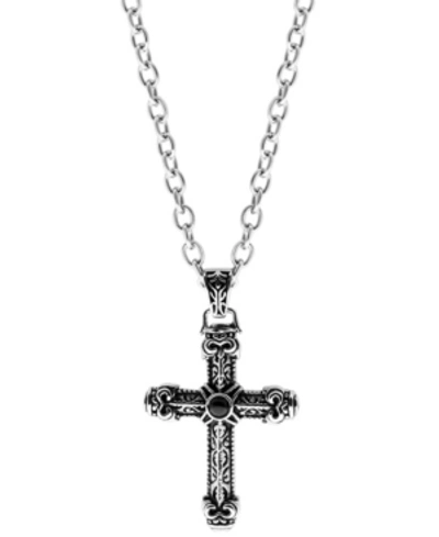 Sutton By Rhona Sutton Sutton Stainless Steel Antique Cross Pendant Necklace In Silver