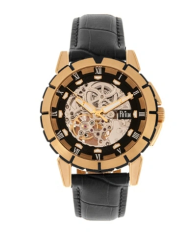Reign Philippe Automatic Rose Gold Case, Black Dial, Genuine Black Leather Watch 41mm