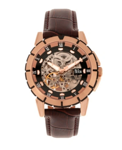 Reign Philippe Automatic Rose Gold Case, Black Dial, Genuine Brown Leather Watch 41mm