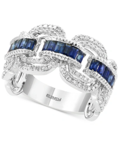 Effy Collection Effy Sapphire (3/4 Ct. T.w.) & Diamond (3/8 Ct. T.w.) Statement Ring In 14k White Gold
