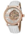 STUHRLING STAINLESS STEEL ROSE TONE CASE ON WHITE PERFORATED ALLIGATOR EMBOSSED GENUINE LEATHER STRAP WITH GRA