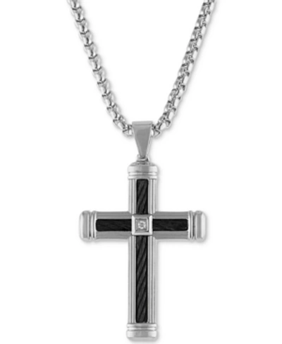 Esquire Men's Jewelry Diamond Accent Cross 22" Pendant Necklace In Stainless Steel & Black Ion-plate, Created For Macy's