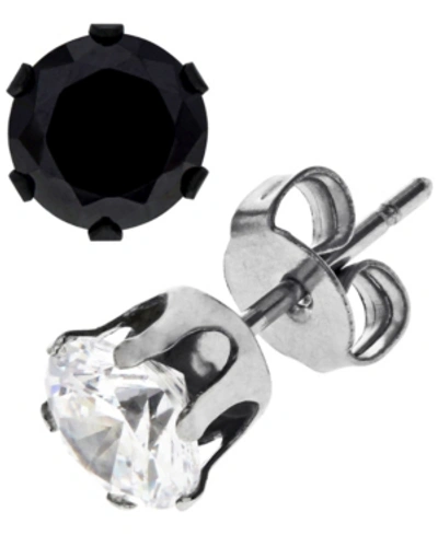 Sutton By Rhona Sutton Sutton Stainless Steel Two-tone Cubic Zirconia Stud Earrings In Multi