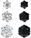 SUTTON BY RHONA SUTTON SUTTON STAINLESS STEEL TWO-TONE CUBIC ZIRCONIA STUD EARRINGS SET OF 3 PAIRS