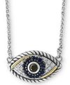 Effy Collection Effy Sapphire (1/6 Ct. T.w.) & Diamond (1/8 Ct. T.w.) Evil Eye 18" Pendant Necklace In Sterling Silv In Sapphire