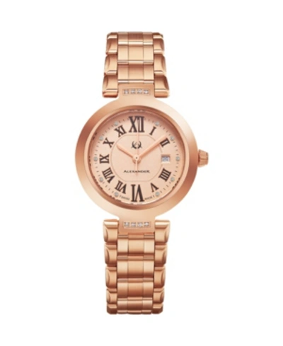 Stuhrling Alexander Watch A203b-05, Ladies Quartz Date Watch With Rose Gold Tone Stainless Steel Case On Rose
