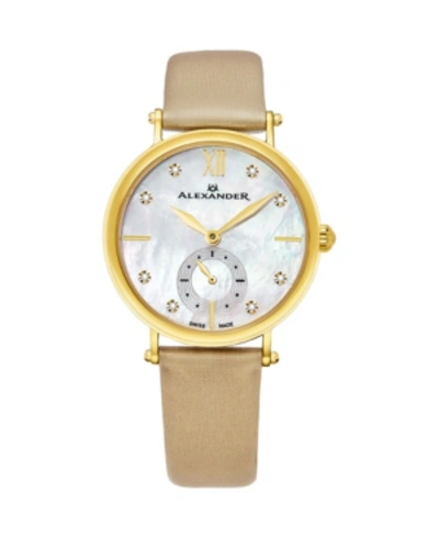 Stuhrling Alexander Watch Ad201-02, Ladies Quartz Small-second Watch With Yellow Gold Tone Stainless Steel Cas In Beige