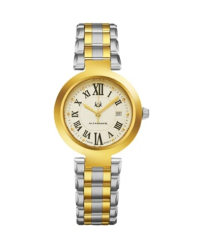 Stuhrling Alexander Watch A203b-02, Ladies Quartz Date Watch With Yellow Gold Tone Stainless Steel Case On Yel In Two-tone
