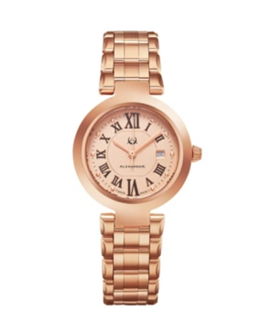STUHRLING ALEXANDER WATCH A203B-05, LADIES QUARTZ DATE WATCH WITH ROSE GOLD TONE STAINLESS STEEL CASE ON ROSE 