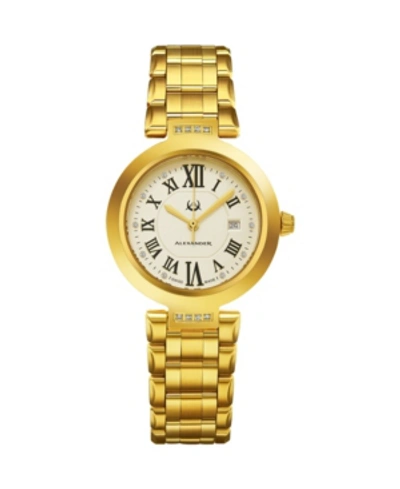 Stuhrling Alexander Watch Ad203b-03, Ladies Quartz Date Watch With Yellow Gold Tone Stainless Steel Case On Ye