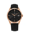 Stuhrling Alexander Watch A911-05, Stainless Steel Rose Gold Tone Case On Black Embossed Genuine Leather Strap In Black