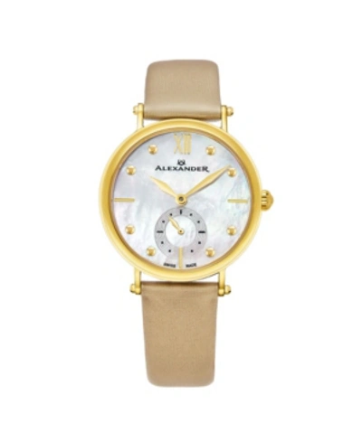Stuhrling Alexander Watch A201-02, Ladies Quartz Small-second Watch With Yellow Gold Tone Stainless Steel Case In Beige
