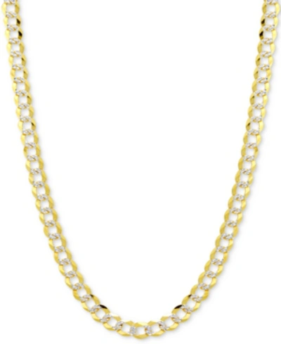 ITALIAN GOLD 28" TWO-TONE OPEN CURB CHAIN NECKLACE IN SOLID 14K GOLD & WHITE GOLD