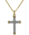 ESQUIRE MEN'S JEWELRY TEXTURED CROSS 22" PENDANT NECKLACE IN 14K GOLD OVER STERLING SILVER, CREATED FOR MACY'S