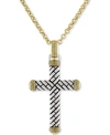 Esquire Men's Jewelry Textured Cross 22" Pendant Necklace In 14k Gold Over Sterling Silver, Created For Macy's In Silver